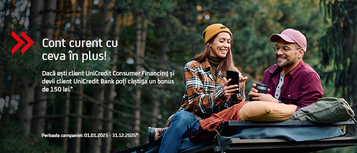 Cont curent cu ceva in plus! Daca esti client UniCredit Consumer Financing si devii client Unicredit Bank poti castiga un bonus de 150 lei